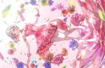  1girl bare_shoulders blurry blurry_foreground breasts closed_mouth colored_inner_hair dress falling_petals flower flower_request full_body game_asset gradient_clothes gradient_dress high_heels highres ima_kako_mirai_no_sangenshoku link!_like!_love_live! looking_at_viewer lotus love_live! medium_breasts motion_blur multicolored_hair non-web_source official_art pantyhose petals pink_background pink_dress pink_eyes pink_flower purple_flower red_dress red_flower red_hair red_petals red_shoes self-datamine shoes short_dress short_hair sideways sleeveless sleeveless_dress smile solo virtual_youtuber white_hair white_pantyhose yellow_flower yellow_petals yugiri_tsuzuri 