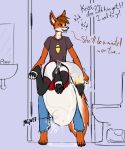  anthro ball_bulge balls bathroom big_balls big_breasts bottomwear breasts brown_hair bulge canid canine canis clothed clothing cock_vore coyote dialogue digestion_noises duo fluffy fluffy_tail fully_clothed genitals gynomorph gynomorph/male gynomorph_prey hair head_first hi_res huge_balls hyper hyper_balls hyper_genitalia intersex intersex/male intersex_prey krasnya krasnyakoiot_(artist) legwear male male_pred mammal muffled penile penis rodent sciurid short_hair skirt stockings struggling thigh_highs toilet upskirt vore 