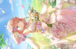  1girl arm_up armpits bare_shoulders blue_flower blue_rose blue_sky bouquet breasts closed_mouth cloud day detached_sleeves dress falling_petals flower game_asset hair_flower hair_ornament highres hinoshita_kaho link!_like!_love_live! long_sleeves looking_at_viewer love_live! meadow medium_breasts medium_hair non-web_source official_art orange_hair outdoors perennial_(love_live!) petals pink_flower pink_petals pink_rose rose see-through_clothes see-through_sleeves self-datamine sideways sitting sky sleeveless sleeveless_dress smile solo virtual_youtuber white_dress white_flower white_rose yellow_flower yellow_rose 