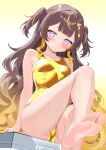  1girl absurdres anya_melfissa blonde_hair blush brown_hair gradient_hair hair_ornament highres hololive hololive_indonesia long_hair looking_at_viewer multicolored_hair one-piece_swimsuit purple_eyes school_swimsuit smile solo streaked_hair surgate_matias swimsuit two_side_up virtual_youtuber 
