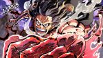  1boy absurdres alternate_form artist_name attack black_hair cidades commentary_request english_commentary gear_fourth gear_fourth:_snakeman hagoromo haki_(one_piece) hat highres looking_at_viewer male_focus monkey_d._luffy one_piece open_mouth sash scar scar_on_face shawl solo straw_hat 