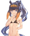  1girl absurdres bangs black_hair blunt_bangs bra flat_chest gradient_hair highres hololive hololive_english honkivampy long_hair mole mole_under_eye multicolored_hair navel ninomae_ina&#039;nis orange_hair pointy_ears ponytail purple_hair sidelocks tentacle_hair underwear very_long_hair virtual_youtuber 