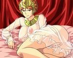  bed blue_eyes breasts crown hat kaze_no_tani_no_nausicaa kushana large_breasts lingerie nightgown orga pussy red_hair see-through solo underwear 