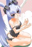  barefoot black_panties blush camisole dripping food light_blue_hair lingerie long_hair messy_hair muvluv panties popsicle seiza sexually_suggestive shinama sitting solo strap_slip twintails underwear very_long_hair yashiro_kasumi 