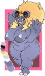  anthro big_breasts blonde_hair breasts demonnyuu digital_media_(artwork) female hair huge_breasts loudred mammal nintendo nipples nude open_mouth overweight overweight_female pok&eacute;mon pok&eacute;mon_(species) pussy simple_background smile solo standing thick_thighs video_games wide_hips 