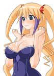  blonde_hair breasts cleavage cum cum_on_body cum_on_breasts cum_on_upper_body dragonaut green_eyes huge_breasts jacqueline_baumgold long_hair norakuro_nero ribbon solo tears twintails 
