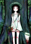  against_tree black_eyes black_hair blood butterfly_net dress gomennasai guro hand_net hat long_hair original outdoors penis severed_penis solo tree when_you_see_it 