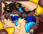  anthro blue_tongue bodily_fluids claws dreamoriginated dreamstalker drooling euspuche eyes_closed first_person_view fur_scarf hi_res horn long_tongue male open_mouth rusty_flicker saliva solo tail_mouth teeth tongue unusual_anatomy unusual_tail vore 