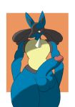  anthro balls big_balls big_penis blue_body blue_fur fur genitals hi_res looking_at_viewer low-angle_view lucario male mammal marvofun nintendo penis pok&eacute;mon pok&eacute;mon_(species) simple_background solo spikes spikes_(anatomy) thick_thighs video_games 