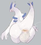  anthro anthrofied anus balls big_balls big_butt bodily_fluids butt genitals grey_background hi_res legendary_pok&eacute;mon looking_at_viewer looking_back lugia male nintendo nude open_mouth pok&eacute;mon pok&eacute;mon_(species) presenting presenting_hindquarters raised_tail simple_background solo solterv steam sweat video_games 