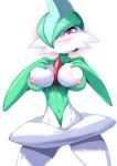  absurd_res areola arms_bent big_breasts breast_grab breasts chest_spike chobonolly closed_frown crossgender exposed_breasts female female_focus front_view gallade green_body green_hair hair hair_over_eye hand_on_breast hi_res humanoid looking_at_viewer multicolored_body navel nintendo one_eye_obstructed pink_areola pok&eacute;mon pok&eacute;mon_(species) red_eyes simple_background solo solo_focus spikes spikes_(anatomy) tremble_spikes two_tone_body video_games white_background white_body white_breasts wide_hips 