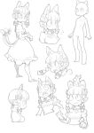  1girl animal_ear_fluff animal_ears animal_on_head bangs bird bird_on_head bow braid cat_ears expressions extra_ears fang flying_sweatdrops hair_bow highres kaenbyou_rin maru-sun monochrome multiple_tails multiple_views nekomata on_head poses reiuji_utsuho reiuji_utsuho_(bird) side_braids slit_pupils tail touhou twin_braids two_tails 