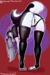  anthro breasts canid canine canis clothing cream_(disambiguation) female fur genitals hair helluva_boss hi_res invalid_background loona_(helluva_boss) mammal pussy red_eyes red_sclera solo tahomich0 white white_body white_fur wolf 