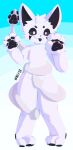 3_toes 4_fingers abstract_background ambiguous_gender anthro aquatic artist_name back_tentacles big_ears big_hands black_body black_ears black_eyes black_inner_ear black_markings black_nose black_pawpads black_paws black_sclera black_tongue blep blue_background canid canine canis cel_shading cephalopod changed_(video_game) cheek_tuft claws closed_smile coleoid cute_fangs decapodiform digital_drawing_(artwork) digital_media_(artwork) digital_painting_(artwork) domestic_dog english_text facial_markings facial_tuft fangs feet femboy fingers fluffy front_view full-length_portrait fur glistening glistening_eyes glistening_pawpads goo_creature gradient_background grey_sclera hair happy head_markings head_tuft hi_res hybrid inner_ear_fluff k441z kemono looking_at_viewer male mammal markings mollusk monotone_body monotone_fur monster mouth_closed multi_arm multi_limb nude nude_anthro painting_(artwork) pawpads paws pink_eyes portrait purple_eyes raised_arm raised_arms shaded sharp_teeth signature simple_background slime smile smiling_at_viewer solo squid squid_dog_(changed) standing teeth tentacles text thick_thighs toes tongue tongue_out tuft unusual_anatomy watermark white_background white_body white_ears white_eyes white_feet white_fur white_hair wide_eyed wide_hips