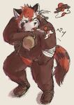  2022 ailurid anthro aotadobukitch asian_clothing clothing east_asian_clothing footwear fundoshi hi_res japanese_clothing kemono male mammal one_eye_closed overweight overweight_male red_body red_clothing red_fundoshi red_panda red_underwear sandals solo tongue tongue_out underwear 