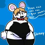 1:1 2026 absurd_res anthro artist_name belly belly_overhang black_clothing black_legwear black_leotard black_nose black_stockings black_thigh_highs blonde_hair blue_eyes blush bow_tie buckteeth bunny_costume cheek_tuft clothed clothed_anthro clothed_male clothing costume cuffs_(clothing) dialogue digital_media_(artwork) english_text eye_through_hair eyebrow_through_hair eyebrows facial_tuft fake_tail fur hair hands_behind_back hi_res legwear leotard looking_aside male mammal mouse murid murine navel_outline normalsville open_mouth outline overweight overweight_anthro overweight_male peter_(normalsville) red_bow_tie rodent scut_tail shaded short_tail signature solo speech_bubble stockings strapless_clothing strapless_leotard sunnysideupe tail teeth text thick_thighs thigh_highs translucent translucent_hair tuft white_body white_fur white_outline wide_hips