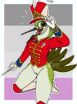 absurd_res ambient_among_us among_us anthro apodiform asexual_pride_colors avian bird boots bottomless bottomless_female casual_exposure clothed clothing conducting_baton excited female fish_birb footwear formal_wear genitals gloves handwear hat headgear headwear hi_res hummingbird innersloth knee_highs legwear lgbt_pride marching_band_uniform name_tag pride_colors sarah_(fish_birb) shoes solo tipping_hat vulva