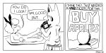 4_fingers absurd_res advertisement anthro apple bow_(feature) bow_ribbon butt camera can canid canine canis comic container dialogue digital_media_(artwork) domestic_dog duo english_text feet female fingers food fruit furniture hi_res humor joke male male/female mammal monochrome nude nude_female nude_male null paws plant poster schooly_(edtropolis) shelly_(edtropolis) sitting soder_cat speech_bubble stool tail text tuna_can