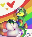 absurd_res anthro anus balls butt clothing felid femboy genitals green_body green_eyes green_hair green_head hair handwear hi_res leg_markings legwear leopard lgbt_pride long_tail male male/male mammal markings mitten_hands mittens multi_hair_tones multicolored_body multicolored_hair multicolored_head pantherine presenting presenting_anus presenting_balls presenting_hindquarters pride_color_flag pride_colors rainbow_pride_colors scarth_bonnie small_ears socks_(marking) solo stockings tail white_balls white_body white_hair white_head ych_(character) yellow_body yellow_head