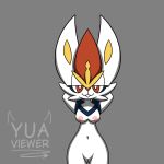1:1 anthro areola artist_name biped blue_eyelashes breasts cinderace curvy_figure digital_drawing_(artwork) digital_media_(artwork) english_text eyelashes facial_tuft female female_anthro fur generation_8_pokemon genitals grey_background hair hands_behind_head horn hourglass_figure lagomorph long_eyelashes mammal multicolored_body multicolored_fur navel navel_outline nintendo nipples nude nude_anthro nude_female pink_areola pink_nipples pokemon pokemon_(species) raised_arms red_eyes red_hair red_nose shaded shadow signature simple_background simple_coloring simple_shading smile smiling_at_viewer smirk smirking_at_viewer solo spade_tail tail text thick_thighs tuft vulva white_body white_eyelids white_fur white_sclera wide_hips yellow_inner_ear yua_viewer