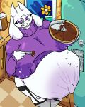 anthro big_breasts bodily_fluids bovid breasts cantonmesh caprine clothed clothing dessert eyewear female fetal_movement flower food garter_straps glasses goat hi_res horn lactating lactating_through_clothing makeup mammal mascara navel outie_navel pastry pie plant pregnant pregnant_anthro pregnant_female purple_eyes smile solo thick_thighs toriel undertale undertale_(series) wet wet_clothing white_body