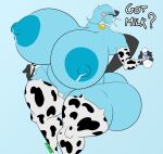 animal_print animal_print_bikini anthro big_breasts big_butt bikini blue_body blue_hair bodily_fluids breast_milking breasts butt camel_toe clothing cow_print cow_print_armwear cow_print_bikini cowbell dewott english_text esmeralda_(riku9797) female generation_5_pokemon hair hi_res huge_breasts huge_butt lactating legwear mature_female milk nintendo pattern_bikini pattern_clothing pattern_swimwear pokemon pokemon_(species) riku9797 solo stockings swimwear text thick_thighs thong two-piece_swimsuit underwear
