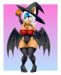anthro armwear bat bat_wings big_breasts black_boots black_clothing black_footwear black_gloves black_handwear black_hat black_headwear black_leotard black_nose black_wings blue_background blue_eyeshadow boots border breasts cleavage cleavage_overflow clothed clothing costume elbow_gloves eyelashes eyeshadow female footwear front_view gloves gradient_background green_eyes halloween halloween_costume handwear hat headgear headwear hi_res high_heeled_boots high_heels holding_pumpkin holidays jbreak1 knee_boots knee_highs legwear leotard makeup mammal membrane_(anatomy) membranous_wings pink_background rouge_the_bat sega shoes simple_background smile solo sonic_the_hedgehog_(series) thick_thighs thigh_boots thigh_highs white_border wide_hips wings witch_costume witch_hat