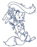 2017 3_fingers 3_toes 4:5 anthro bow_ribbon bweezy_(mew) chest_tuft clothing duo eevee feet female feral fingers flying generation_1_pokemon head_tuft hi_res holding_both_hands inner_ear_fluff jacket legendary_pokemon line_art male mew_(pokemon) monochrome nintendo pawpads paws pokemon pokemon_(species) ruka_vaporeon toes topwear tuft unknown_artist