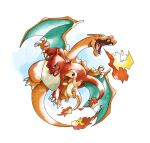  blue_eyes breath_weapon breathing_fire charizard charmander charmeleon claws commission evolutionary_line fang fire flame-tipped_tail full_body highres no_humans open_mouth phil_dragash pokemon pokemon_(creature) simple_background sugimori_ken_(style) tail white_background 