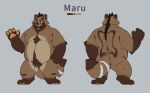  2022 anthro belly big_belly brown_body canid canine ear_piercing ear_ring hi_res humanoid_hands kemono male mammal model_sheet moobs overweight overweight_male piercing raccoon_dog racoonwolf simple_background solo tanuki 