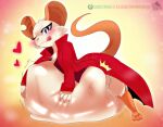 2025 abdominal_bulge ambiguous_gender ambiguous_prey anthro anthro_pred belly big_belly blue_eyes blush bottomless brown_body brown_fur cheek_tuft clothed clothing digital_drawing_(artwork) digital_media_(artwork) eyelashes facial_tuft female female_pred fur hairless_tail hand_on_own_belly huge_belly hyper hyper_belly jacket licking licking_lips lying mammal memento~mori mina_(mina_the_hollower) mina_the_hollower mouse multicolored_body multicolored_fur murid murine on_front one_eye_closed overweight overweight_anthro overweight_female rodent same_size_vore shake_lines solo struggling struggling_prey tail tongue tongue_out topwear tuft vore white_body white_fur wink yacht_club_games