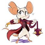2022 angry anthro barefoot beezii big_ears blush blush_lines bottomless bottomless_anthro bottomless_female cheek_tuft clothed clothing digital_drawing_(artwork) digital_media_(artwork) ear_scar facial_tuft feet female female_anthro full-length_portrait fur hairless_tail head_tuft hi_res holding_object holding_weapon jacket looking_away mace mammal melee_weapon mina_(mina_the_hollower) mina_the_hollower mouse murid murine portrait rodent scar solo standing topwear tuft vest weapon whip white_body white_fur yacht_club_games