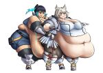 2024 5_fingers absurd_res animal_humanoid armor armwear bangs belly belly_markings belly_overhang belly_rolls belt big_belly big_breasts black_armwear black_belt black_clothing black_elbow_gloves black_eyebrows black_fingerless_gloves black_gloves black_hair black_handwear black_legwear black_thigh_highs blue_bottomwear blue_clothing blue_hair blue_markings blue_shorts blue_topwear blue_vest blush blush_lines boots bottomwear braided_hair breasts brown_eyes cat_humanoid chest_gem chubby_cheeks cleavage clothed clothed_female clothed_human clothed_humanoid clothing colored comedii crop_top deep_navel digital_drawing_(artwork) digital_media_(artwork) double_chin duo elbow_gloves english_description eyebrows eyelashes fat_arms fat_legs felid felid_humanoid feline feline_humanoid female female_human female_humanoid fingerless_gloves fingers flabby_arms footwear fully_clothed fully_clothed_female fully_clothed_human fully_clothed_humanoid furrowed_eyebrows gauntlets gem gloves grey_clothing grey_eyebrows grey_hair grey_inner_ear_fluff grey_jacket grey_topwear hair handwear hi_res huge_belly huge_breasts huge_thighs human humanoid inner_ear_fluff jacket legwear light lighting looking_at_another looking_at_breasts looking_at_own_breasts looking_at_self mammal mammal_humanoid markings medium_hair mio_(xenoblade) morbidly_obese morbidly_obese_female morbidly_obese_human morbidly_obese_humanoid mouth_closed multicolored_hair navel obese obese_female obese_human obese_humanoid open_clothing open_jacket open_mouth open_smile open_topwear overweight overweight_female overweight_human overweight_humanoid ponytail red_tongue sena_(xenoblade_chronicles) shaded shirt shoes shorts shy side_ponytail simple_background skirt smile smiling_at_another standing tan_body tan_skin thick_thighs thigh_highs tongue topwear tuft two_tone_hair vest white_background white_boots white_bottomwear white_clothing white_crop_top white_fingerless_gloves white_footwear white_gloves white_handwear white_skirt white_topwear xenoblade_(series) yellow_eyes
