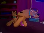  anthro bdsm bondage bound canid canine canis collar domestic_dog duo feral forced hanna-barbera hi_res male male/male mammal nervous_smile scooby-doo scooby-doo_(series) scrappy-doo sex_toy size_difference small_dom_big_sub solo 