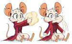 2026 3_toes anthro barefoot beezii big_ears blush blush_lines bottomless bottomless_anthro bottomless_female cheek_bulge cheek_tuft clothed clothing digital_drawing_(artwork) digital_media_(artwork) eating eating_food facial_tuft featureless_crotch feet female female_anthro food fur giant_food grass hairless_tail head_tuft hi_res holding_food holding_object jacket mammal mina_(mina_the_hollower) mina_the_hollower mouse murid murine notched_ear paws plant plantigrade popcorn puffed_cheeks rodent smile soles solo sparkles toes topwear tuft white_body white_fur yacht_club_games