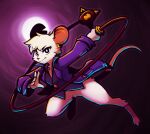 2026 3_toes 5_fingers anthro barefoot biped black_eyebrows black_eyes bottomless bottomless_anthro bottomless_female clothed clothed_anthro clothed_female clothing coat digital_drawing_(artwork) digital_media_(artwork) ear_piercing ear_ring eyebrow_piercing eyebrows eyelashes facial_piercing featureless_crotch feet female fingers flail front_view fur hair hi_res holding_melee_weapon holding_object holding_weapon looking_at_viewer mace mammal melee_weapon mewgle mina_(mina_the_hollower) mina_the_hollower mouse murid murine notched_ear paws piercing pupils purple_clothing purple_coat purple_topwear ring_piercing rodent simple_background smile solo tail toes topwear weapon whip white_body white_fur white_pupils yacht_club_games
