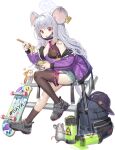  1girl animal animal_ears asymmetrical_legwear atom backpack bag bare_shoulders baseball_cap biohazard_symbol black_hat black_mask black_nails black_shirt black_socks black_thighhighs blue_archive blue_halo blue_shorts bowl breasts canister character_name chopsticks crop_top cross-laced_shoes cutoffs ear_tag ear_tattoo eating empty_eyes exposed_pocket flower_knot food from_side full_body game_asset garter_straps green_liquid grey_hair grey_shoes hair_intakes halo hand_up hat heart highres holding holding_bowl holding_chopsticks jacket jewelry knee_up large_variant_set long_hair long_sleeves looking_at_viewer mask mask_pull mouse_(animal) mouse_ears mouse_girl mouse_tail mouth_mask multiple_rings nervous nezusuke_(blue_archive) noodles notched_ear nuclear_waste off_shoulder official_art open_clothes open_jacket open_mouth pouch purple_jacket raised_inner_eyebrows ramen red_eyes ring saya_(blue_archive) saya_(casual)_(blue_archive) shirt shoes short_shorts shorts sidelocks simple_background single_sock single_thighhigh sitting skateboard sleeveless sleeveless_shirt small_breasts sneakers socks solo spilling sweatdrop tachi-e tail tassel thighhighs third-party_source transparent_background uneven_legwear unworn_hat unworn_headwear variant_set whoisshe wide-eyed zipper zipper_pull_tab 