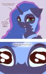 1_horn absurd_res blue_hair close-up comic dialogue digital_drawing_(artwork) digital_media_(artwork) english_text equid equine eyelashes eyeshadow feathered_wings feathers female female_feral feral flat_colors friendship_is_magic hair hasbro hi_res highlights_(coloring) horn looking_at_viewer makeup mammal monotone_background my_little_pony mythological_creature mythological_equine mythology nightmare_moon_(mlp) nnalyart open_mouth open_smile paintstorm_(artwork) pink_background pleading_eyes purple_body purple_eyeshadow purple_highlights purple_horn purple_wings quadruped simple_background smile smiling_at_viewer solo spiral_horn teal_eyes text winged_unicorn wings