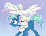blue_body blue_fur blush duo equid equine eyes_closed feathered_wings feathers female feral friendship_is_magic fur glomp green_eyes hair hasbro hi_res hug male mammal multicolored_hair my_little_pony mythological_creature mythological_equine mythology pegasus sky_stinger_(mlp) skysorbett turquoise_hair turquoise_tail vapor_trail_(mlp) white_body white_fur white_wings wide_eyed wings