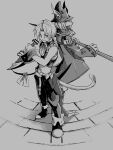 2025 3:4 3_toes absurd_res accessory ambiguous_gender animal_humanoid anthro armor arms_bent biped bottomwear burmecian claws closed_smile clothed clothed_ambiguous clothed_anthro clothed_humanoid clothed_male clothing coat cravat dagger digital_drawing_(artwork) digital_media_(artwork) digitigrade duo eyebrows feet female_(lore) final_fantasy final_fantasy_ix footwear freya_crescent fully_clothed fully_clothed_ambiguous fully_clothed_anthro fully_clothed_humanoid fully_clothed_male furgonomics greyscale hair headgear helmet hi_res holding_dagger holding_melee_weapon holding_object holding_polearm holding_spear holding_weapon humanoid kemono looking_aside male male_humanoid mammal mammal_humanoid melee_weapon monkey_humanoid monochrome mouth_closed pants plantigrade polearm pose primate primate_humanoid rodent screentone shaded shirt shirt_cuffs shoes short_hair sleeveless_shirt smile snout spear square_enix standing tail tail_accessory toe_claws toeless_legwear toes topwear uni-6 weapon zidane_tribal