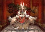 2004 anthro asian_clothing asian_mythology biped canid canine cleric clothed clothed_anthro clothing column crossed_legs daren_bader dated detailed_background east_asian_clothing east_asian_mythology eight-and-a-half-tails floating fox fox_spirit hasbro holding_object holding_staff humanoid_hands inside japanese_clothing japanese_mythology magic:_the_gathering magic_user male mammal meditation multi_tail mythology official_art pillar plant robe rock solo staff tail tapestry tassels temple tree weapon wizards_of_the_coast
