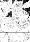 abdominal_bulge absurd_res animal_humanoid anthro anthro_pred belly big_belly big_butt black_and_white bottom_heavy butt cat_humanoid claws comic deep_navel digital_media_(artwork) domestic_cat duo feet felid felid_humanoid feline feline_humanoid felis fiwzycat! full-length_portrait hi_res huge_belly huge_hips huge_thighs humanoid jock male male/male mammal mammal_humanoid monochrome muscular navel nerd overweight overweight_male pantherine pantherine_humanoid portrait sleeping sound_effects swallowed_alive swallowing thick_thighs three-quarter_view tiger tiger_humanoid toe_claws vore vore_implied vowelless vowelless_sound_effect wide_hips zzz