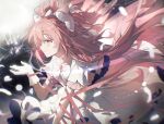  2girls absurdres akemi_homura akemi_homura_(magical_girl) bow chinese_commentary choker commentary_request dress falling_feathers feathers floating from_side geezhii giant giantess gloves hair_bow hand_up highres kaname_madoka long_hair looking_at_another magical_girl mahou_shoujo_madoka_magica mahou_shoujo_madoka_magica_(anime) multiple_girls pink_hair pink_ribbon ribbon size_difference sky smile soul_gem star_(sky) starry_sky two_side_up ultimate_madoka white_choker white_dress white_gloves yellow_eyes 