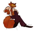 2026 4_fingers absurd_res accessory anthro bottomwear calm chair clothed clothed_anthro clothed_male clothing colored colored_sketch domestic_cat eyebrows felid feline felis fingers fur furniture hair hi_res legwear long_fur long_hair looking_at_viewer male mammal mature_anthro mature_male necktie on_chair orange_body orange_eyes orange_fur orange_hair pants pattern_bottomwear pattern_clothing pattern_legwear pinkish-cat raised_eyebrows red_body red_fur red_hair red_nose romano_rosso_(pinkish-cat) shaded shirt simple_background simple_shading sitting sitting_on_chair sketch solo suit tail toony topwear warm_colors white_background wrinkles