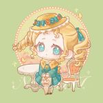  1girl :o animated animated_gif apron aqua_bow aqua_dress blinking blonde_hair blue_eyes bow brown_shoes bug butterfly chair chibi chinese_commentary classic_lolita closed_umbrella collared_dress commentary_request copyright_name curious dress drill_hair eyelashes floating_hair floral_print flower forehead frilled_dress frills green_background hair_bow hat hat_bow hat_flower holding holding_umbrella lace-trimmed_headwear lace_trim light_blush lolita_fashion long_hair long_sleeves looking_at_viewer looping_animation mary_janes medium_dress nikki_(series) open_mouth orange_flower pantyhose plaid_clothes plaid_dress print_dress print_pantyhose print_sailor_collar puffy_long_sleeves puffy_sleeves sailor_collar shining_nikki shoes sidelocks solo sparkle standing sunset_blossom_(shining_nikki) table tareme twin_drills twintails umbrella waist_apron white_apron white_pantyhose white_umbrella wind xiaoyu_qixing yellow_butterfly yellow_hat yellow_sailor_collar 