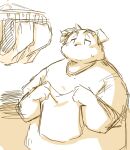  2022 anthro bodily_fluids canid canine canis clothing domestic_dog kemono male mammal namihira_kousuke overweight overweight_male shirt sketch solo sweat takagi_kyou topwear trouble_(series) underwear 