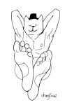 2026 5_toes annoying_dog_(undertale) anthro canid canine clothing droogsviat feet foot_focus front_view fur hat hat_only headgear headgear_only headwear headwear_only humanoid_feet line_art looking_at_viewer male mammal monochrome mostly_nude nipples nude nude_anthro nude_male one_eye_closed plantigrade sitting solo solo_focus toes undertale_(series) white_body white_fur wink