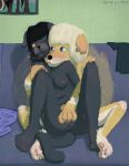 4_toes 5_fingers absurd_res anthro belly biped black_hair black_nose blonde_hair blue_eyes blush blush_lines blushing_profusely bodily_fluids bound breasts brush canid canine canis cat_tail claws collar collar_only detailed detailed_background detailed_fur docki dog_ears dog_tail domestic_cat domestic_dog dominant dominant_anthro dominant_male dripping duo ear_piercing ear_ring ejaculation facial_markings feet felid feline felis female female_anthro finger_claws fingering fingering_partner fingers first_person_view floppy_ears fluffy fluffy_tail front_view fur fur_markings furniture genital_fluids genitals grey_body grey_fur hair hand_on_breast hand_on_vulva hands_behind_back hands_tied head_markings hi_res humanoid_genitalia humanoid_vulva kind_cute_horse leash leashed_collar leashed_male leg_markings living_room looking_at_another looking_at_partner looking_away looking_down looma male male/female mammal markings medium_breasts multicolored_body multicolored_fur muzzle_(marking) navel nipples nude one_eye_closed open_mouth pawpads paws peeping photo piercing pink_nipples pink_pawpads pointy_ears prick_ears ring_piercing romantic saliva saliva_string seductive sex snout socks_(marking) sofa stoneonamoss submissive submissive_anthro submissive_female tail tail_around_leg tail_hug tail_motion tailwag teeth toe_claws toes tuft two_tone_body two_tone_fur vaginal vaginal_fingering vaginal_fluids vaginal_squirting vulva white_body white_fur wrapped_tail yellow_body yellow_collar yellow_eyes yellow_fur
