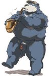 2026 5_fingers 5_toes absurd_res anthro bear belly big_belly biped black_nose eyes_closed feet fingers flaccid genitals hi_res humanoid_genitalia humanoid_hands humanoid_penis kemono kisukemk777 male mammal musical_instrument musical_note musical_symbol navel overweight overweight_male penis pubes saxophone simple_background solo standing symbol toes white_background wind_instrument woodwind_instrument