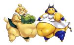 2024 absurd_res animal_crossing ankha_(animal_crossing) anthro bangs belly belly_to_belly bent_arm big_belly big_breasts big_butt black_bottomwear black_clothing black_eyes black_nose black_skirt blonde_hair blue_body blue_eyes blue_fur blue_tail bottomwear bow_tie breast_squish breasts butt canid canine canis chubby_cheeks closed_frown clothed clothed_anthro clothed_female clothing colored comedii digital_drawing_(artwork) digital_media_(artwork) domestic_dog double_chin dress duo english_description eyelashes fat_arms fat_legs featureless_feet featureless_hands feet female female_anthro flabby_arms floppy_ears frown frowning_at_viewer fully_clothed fully_clothed_anthro fully_clothed_female fur green_clothing green_topwear green_vest hair hand_on_own_breast hi_res huge_belly huge_breasts huge_thighs isabelle_(animal_crossing) lidded_eyes light lighting looking_at_viewer lop_ears mammal medium_breasts medium_hair midriff morbidly_obese morbidly_obese_anthro morbidly_obese_female mouth_closed multicolored_body multicolored_fur multicolored_hair navel neckwear nintendo no_eyebrows noseless obese obese_anthro obese_female one_eye_closed open_mouth open_smile orange_ears overweight overweight_anthro overweight_female pattern_clothing pattern_topwear pattern_vest plaid plaid_clothing plaid_topwear plaid_vest ponytail pupils red_bow_tie shaded shih_tzu shirt short_dress simple_background skirt smile squish stripes tail thick_thighs topwear toy_dog two_tone_body two_tone_fur two_tone_hair two_tone_tail vest white_background white_clothing white_dress white_pupils white_shirt white_topwear yellow_body yellow_fur yellow_inner_ear yellow_stripes yellow_tail